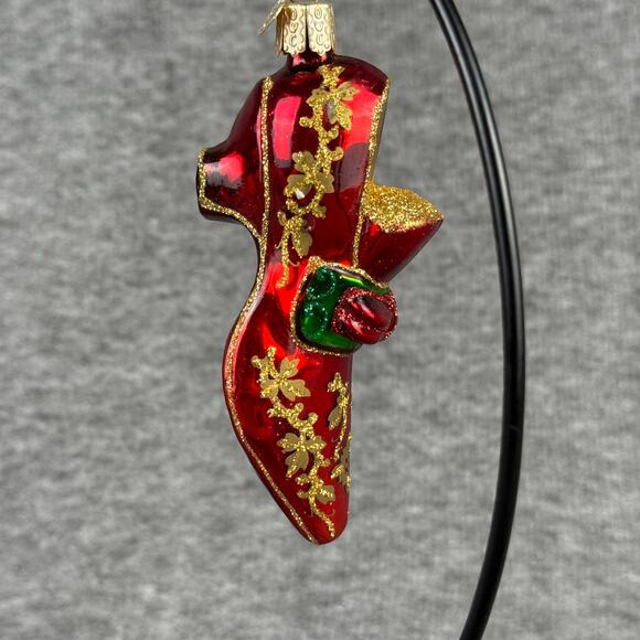 Retired Old World Christmas Victorian Shoe Ornament Red Glitter Heel Glass 4.5" - Picture 2 of 10